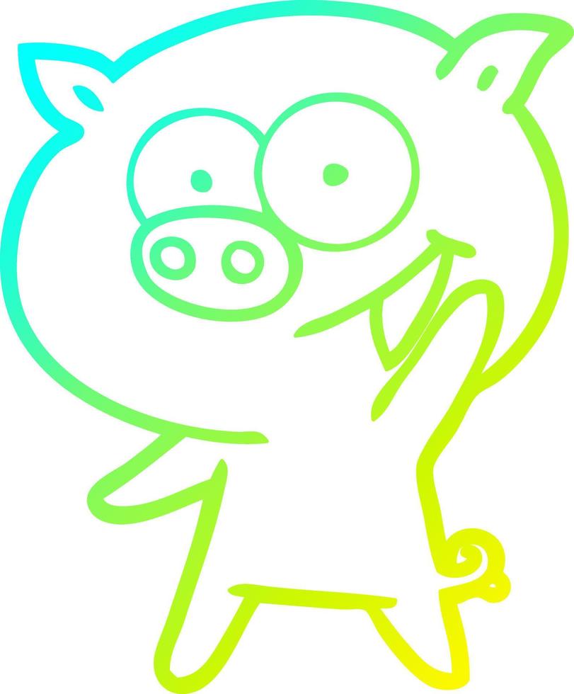 cold gradient line drawing cheerful pig cartoon vector