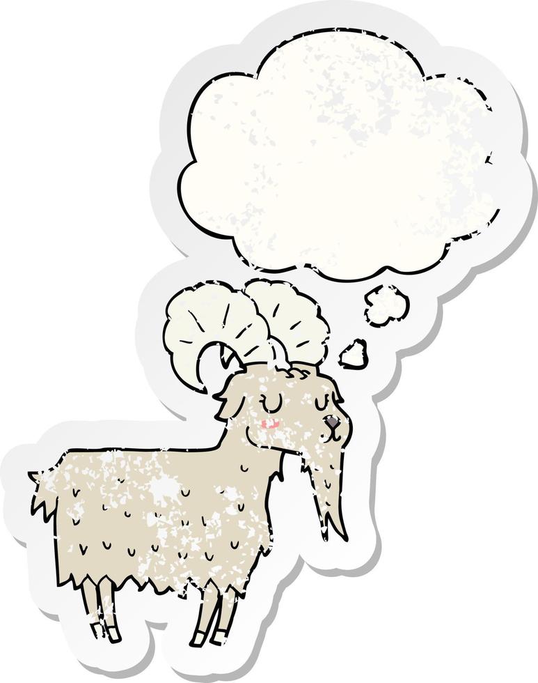 cartoon goat and thought bubble as a distressed worn sticker vector