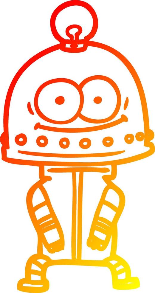 warm gradient line drawing happy carton robot with light bulb vector