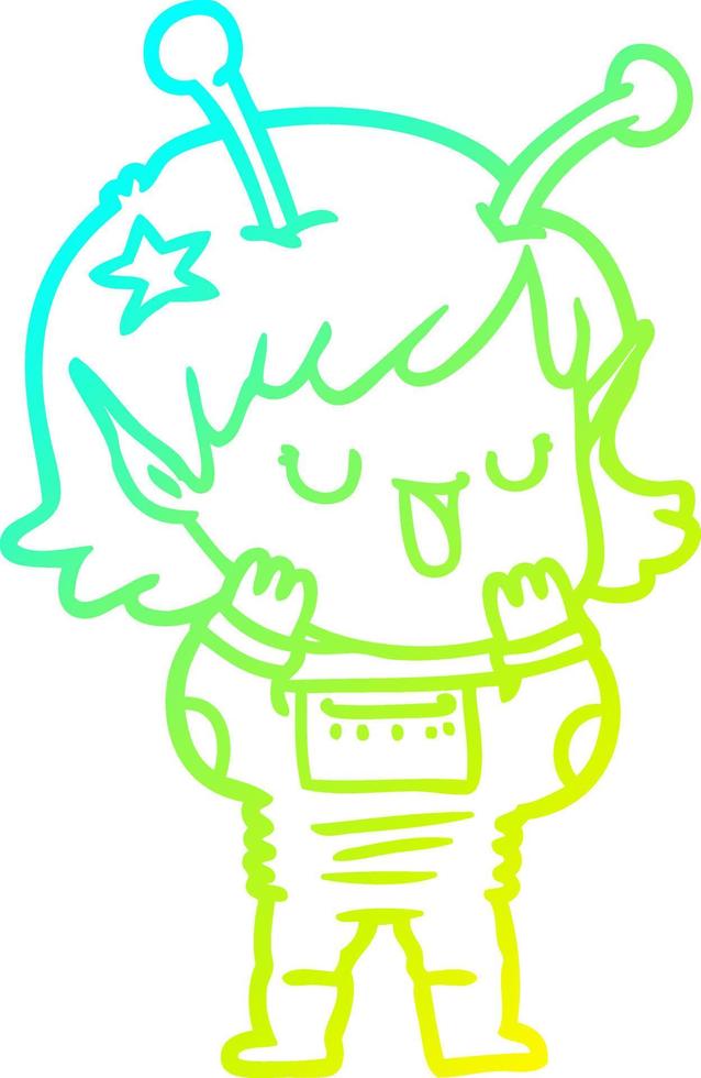 cold gradient line drawing happy alien girl cartoon vector