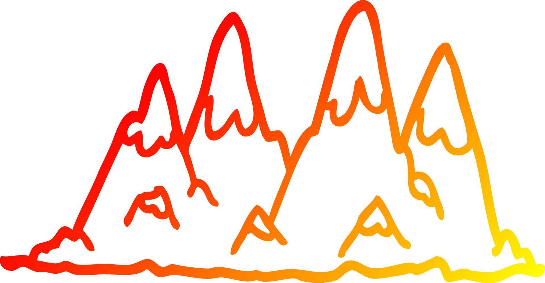 warm gradient line drawing cartoon mountain range vector