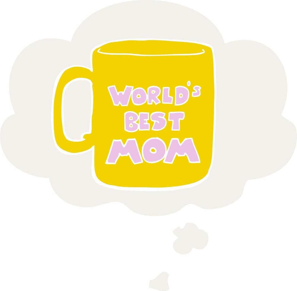 la mejor taza de mamá del mundo y burbuja de pensamiento en estilo retro vector