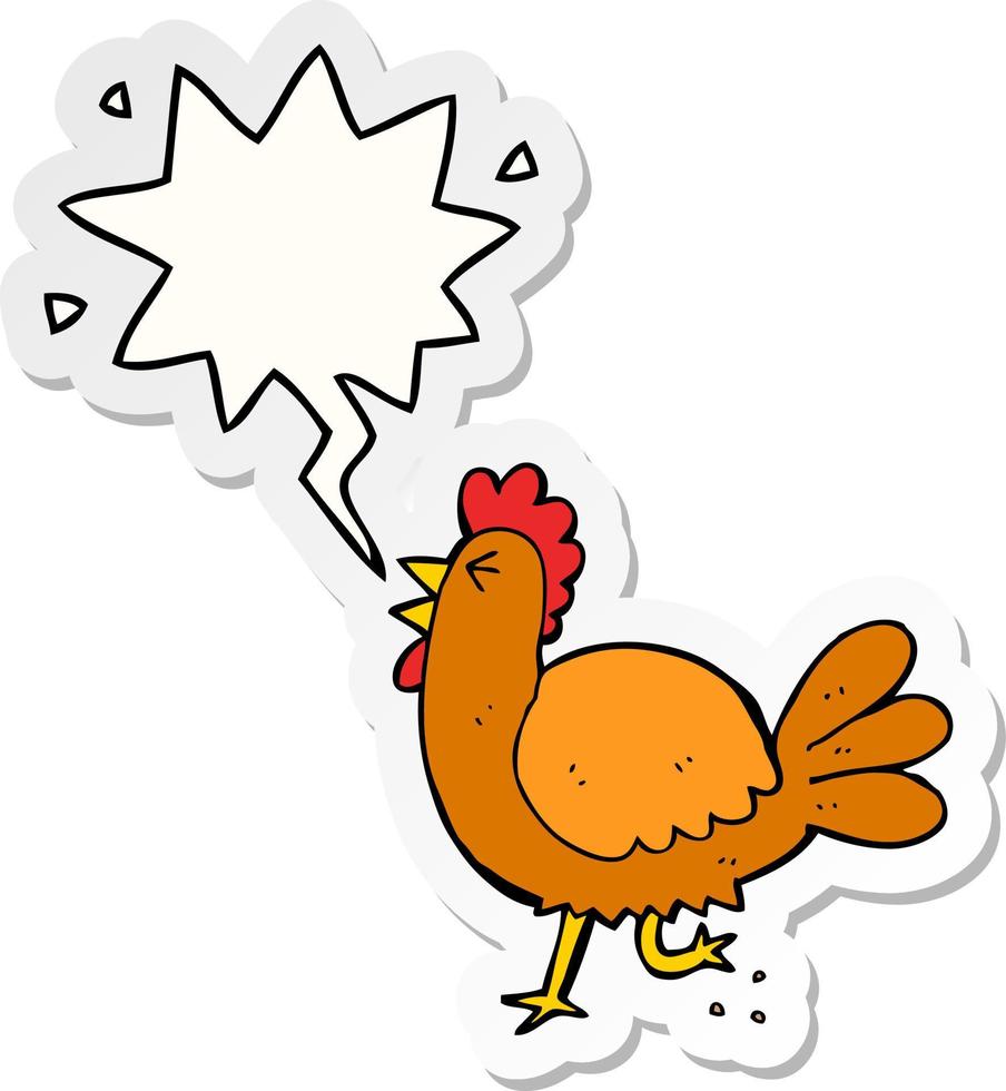 cartoon rooster and speech bubble sticker vector