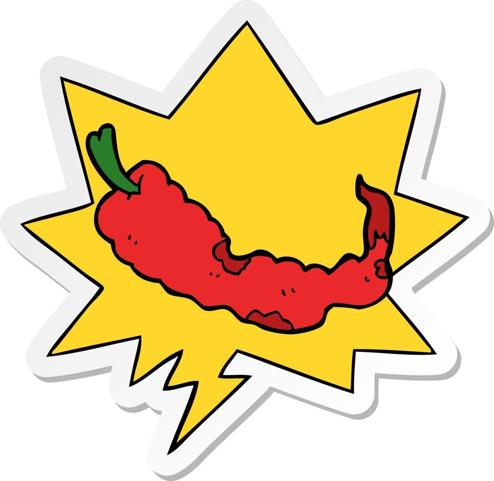 cartoon chili pepper and speech bubble sticker vector