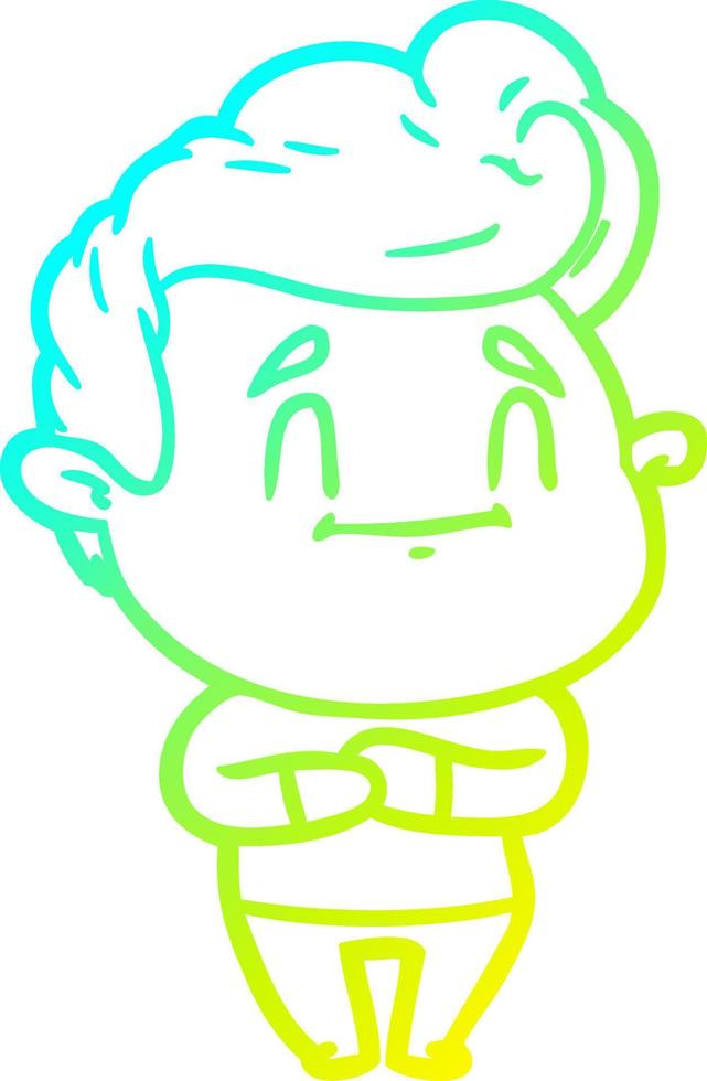 cold gradient line drawing happy cartoon man vector