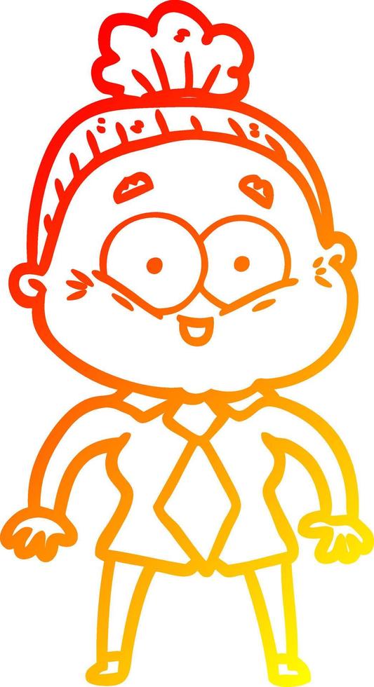 warm gradient line drawing cartoon happy old woman vector