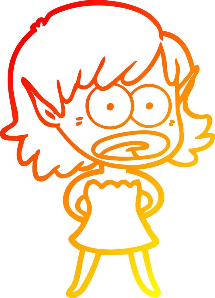 warm gradient line drawing cartoon shocked elf girl vector