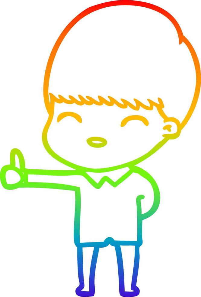 rainbow gradient line drawing happy cartoon boy vector