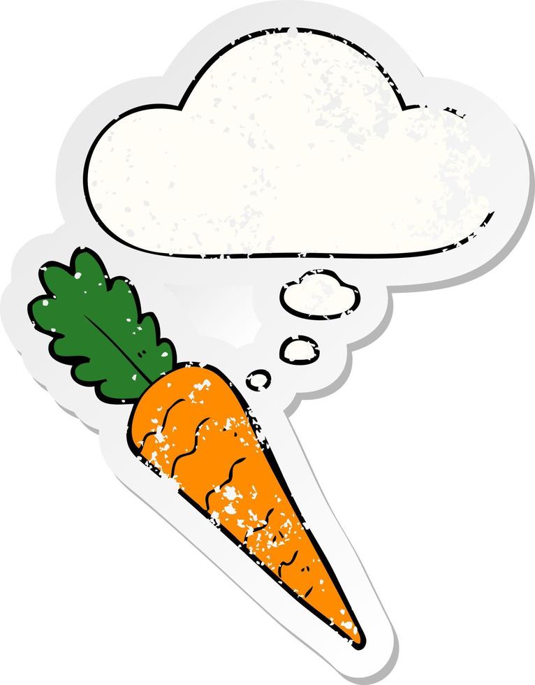 cartoon carrot and thought bubble as a distressed worn sticker vector