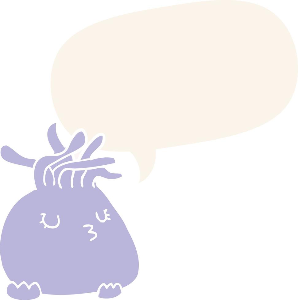 cartoon sea anemone and speech bubble in retro style vector