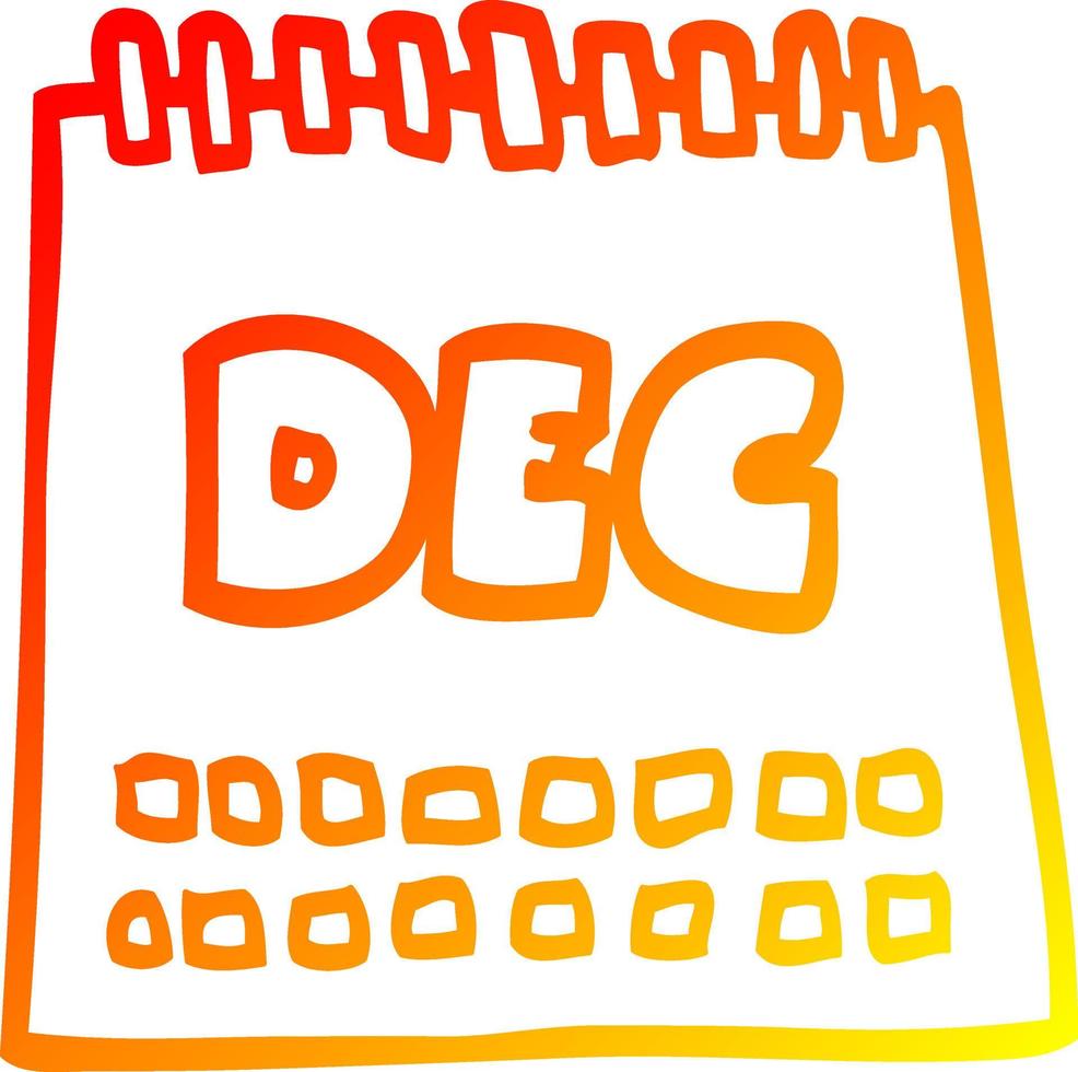 calendario de dibujos animados de dibujo de línea de gradiente cálido que muestra el mes de diciembre vector