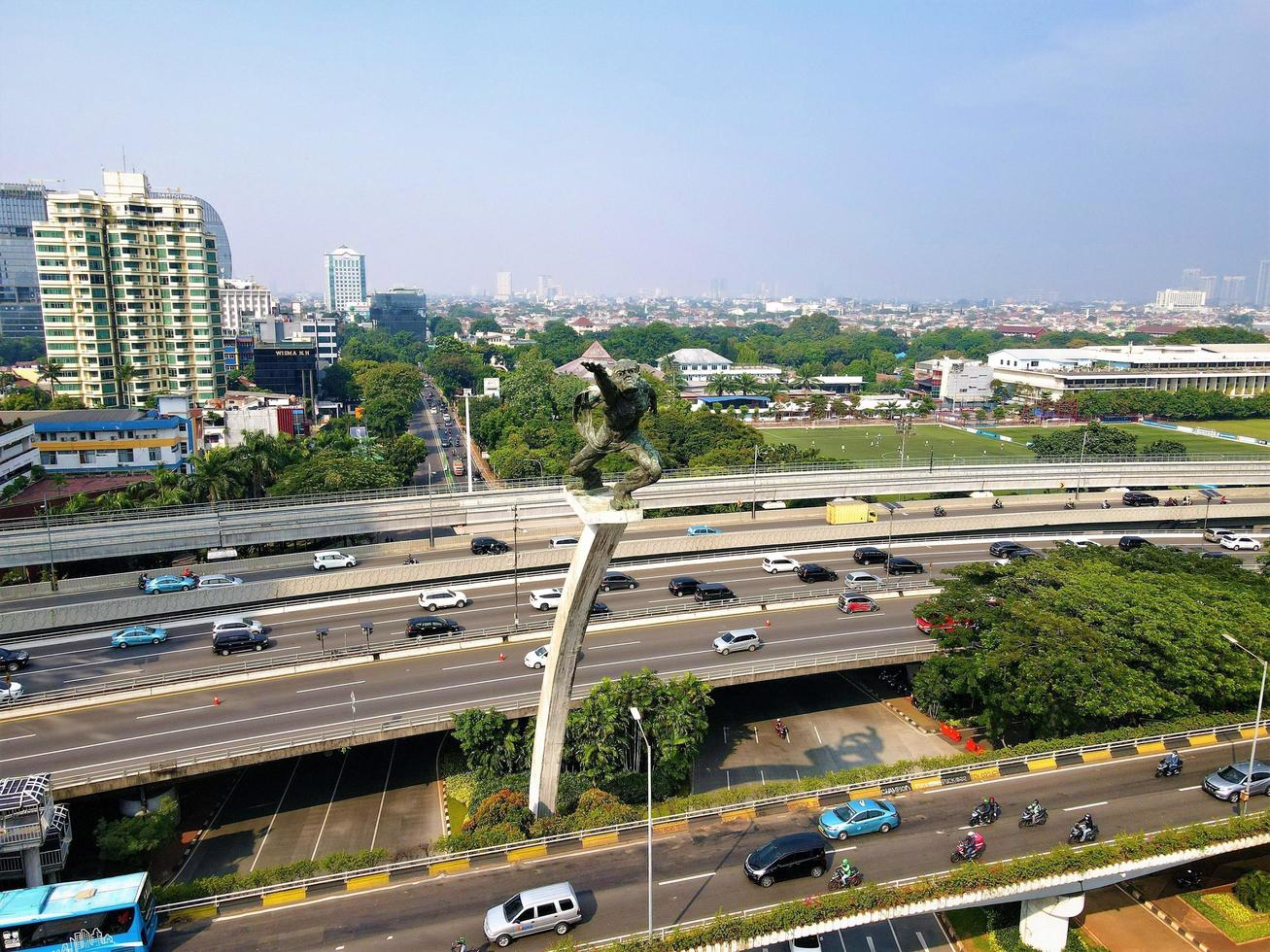 North Jakarta-Indonesia, January 4, 2022 - Beautiful aerial view - Apartments and office buildings at Jalan Patung Pancoran. photo