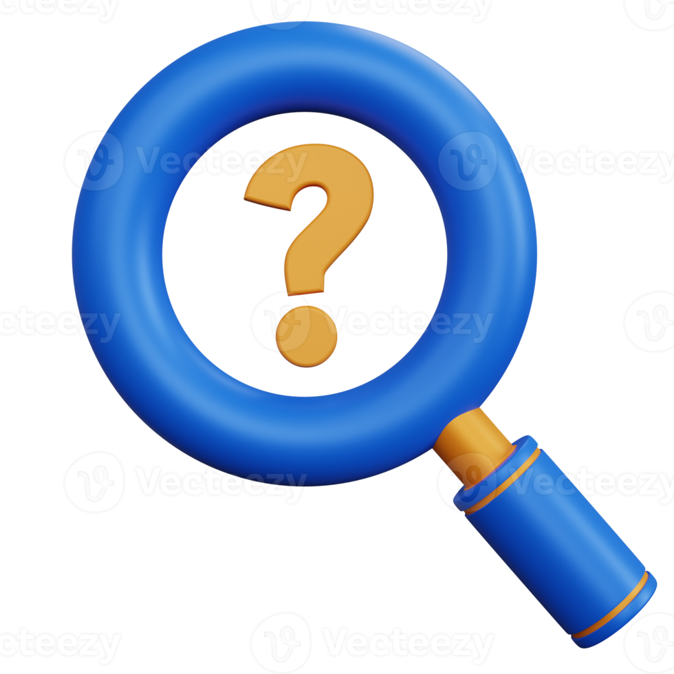 3d rendering magnifying glass with question mark icon symbol isolated png