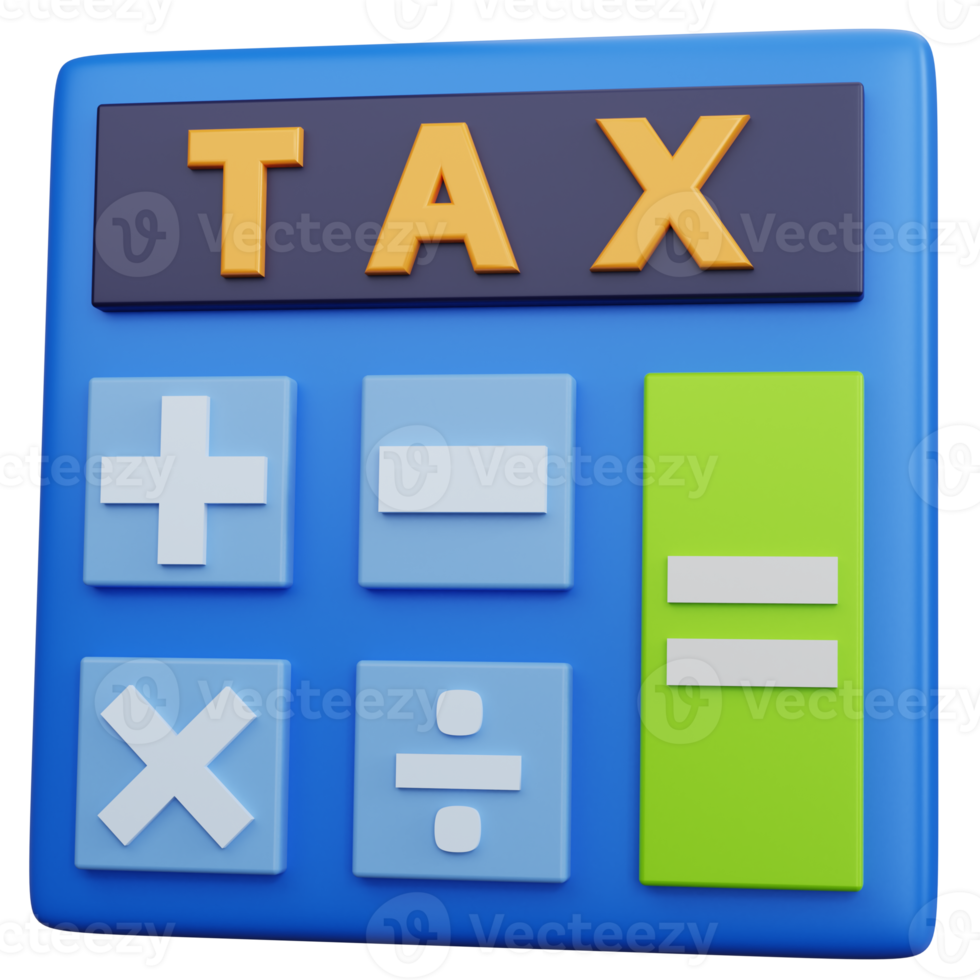 3d rendering simple calculator with with the word tax isolated png