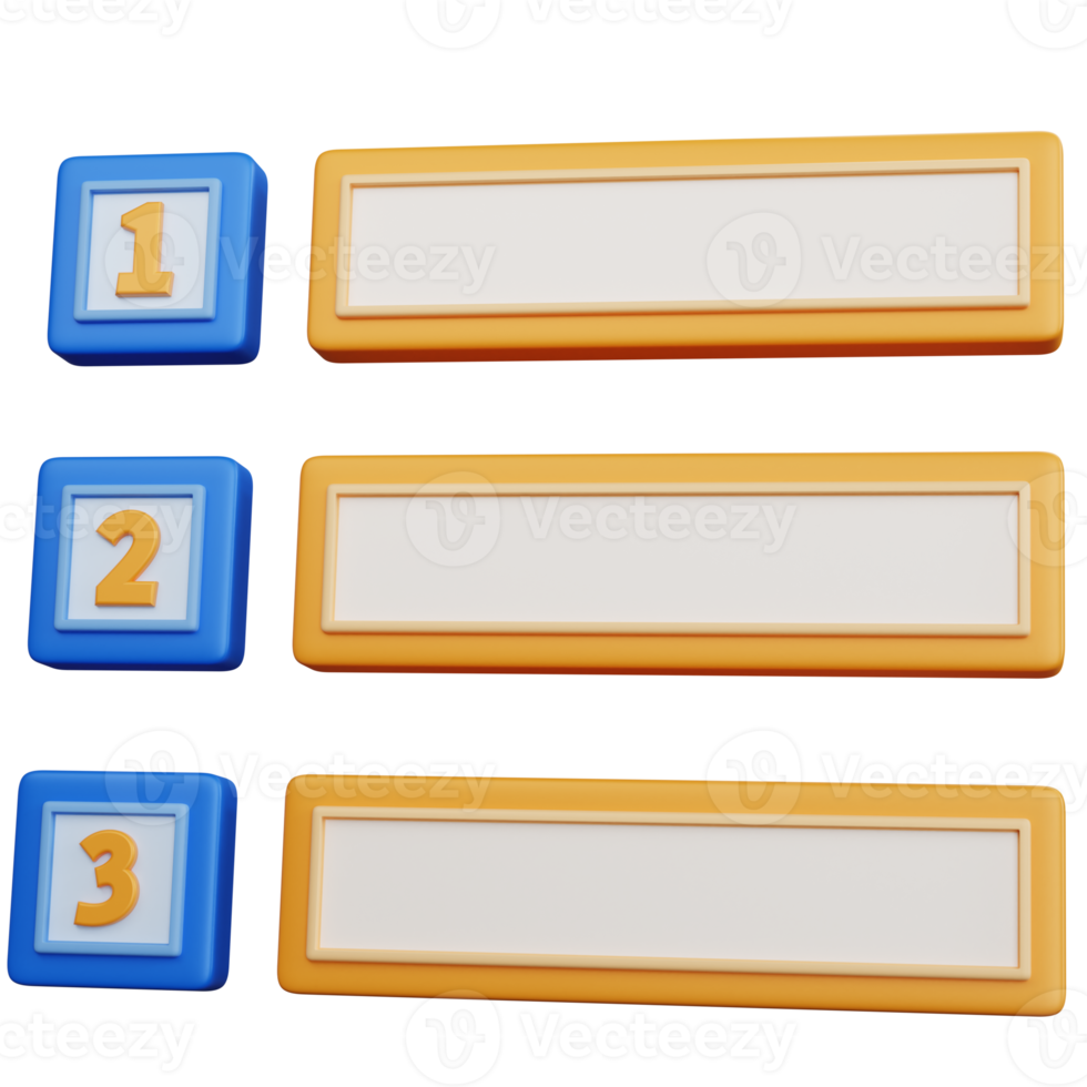 3d rendering lista di controllo blu con numeri isolati png