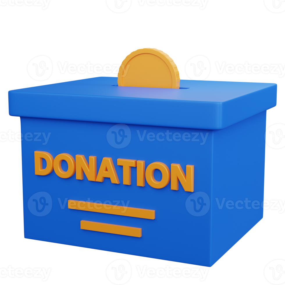 3d rendering blue box donation with coins isolated png