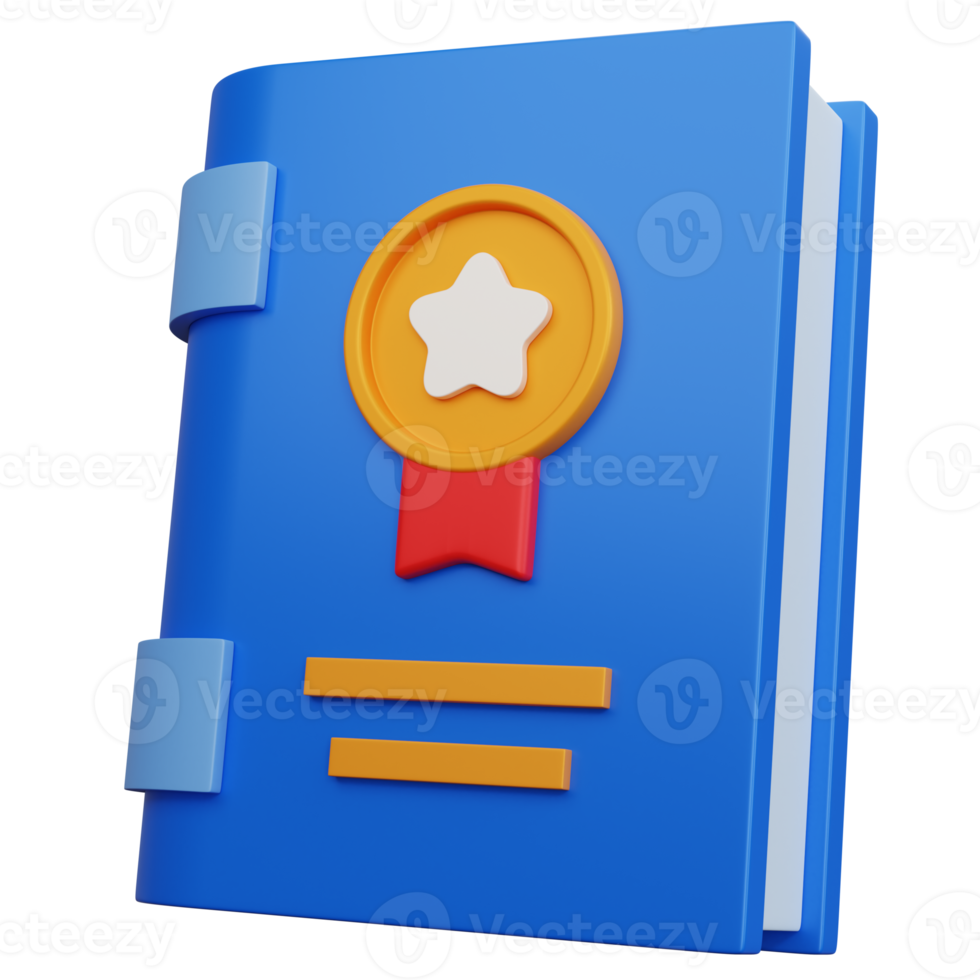 3d rendering blue book with medal icon isolated png