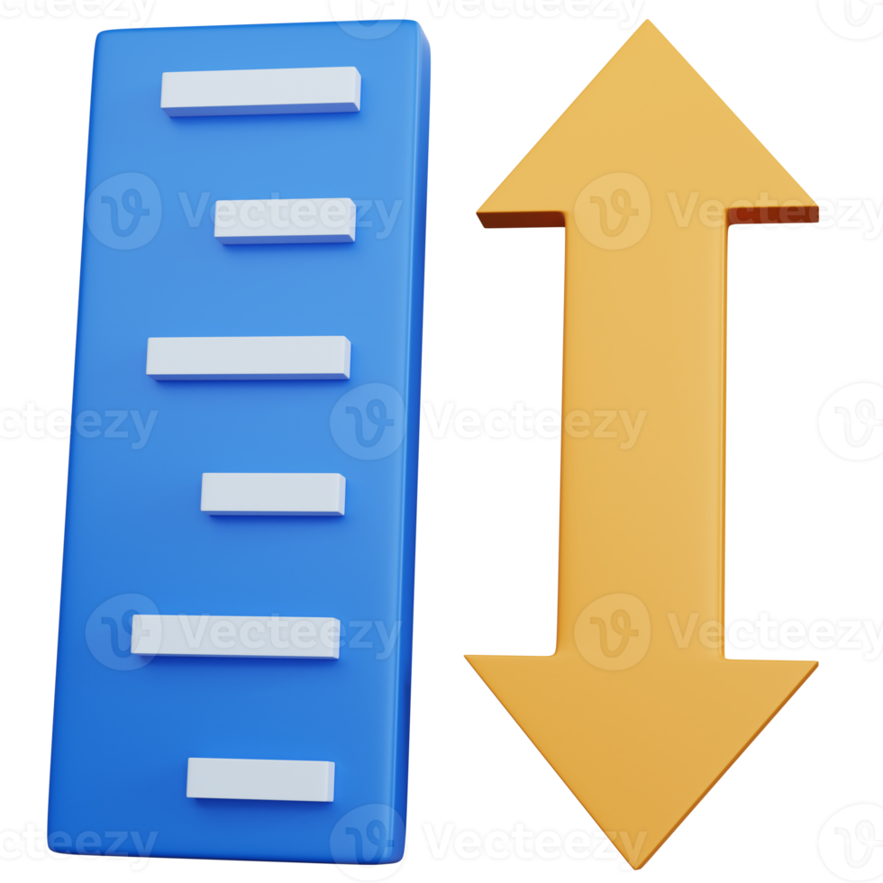 3d rendering blue ruler with arrows isolated png