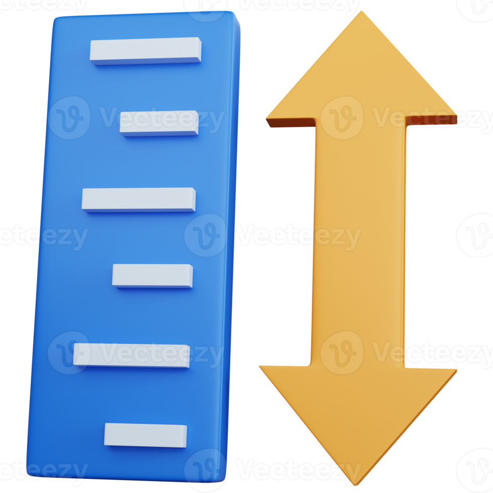 3D-rendering blå linjal med pilar isolerade png