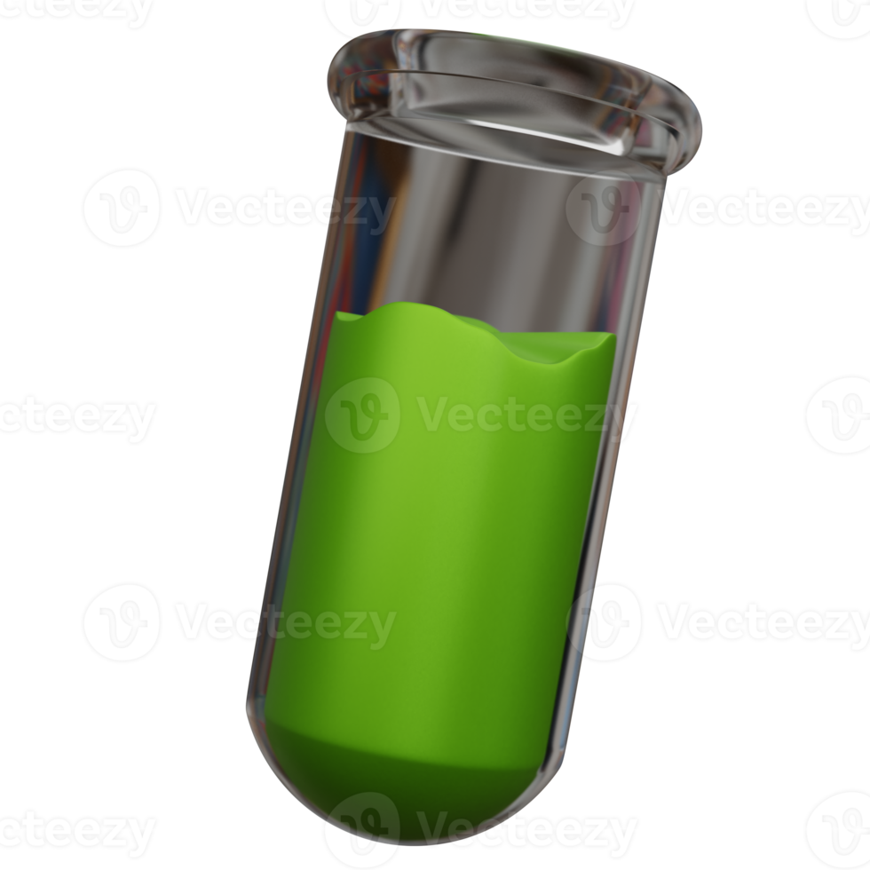 Bouteille de poison de rendu 3d avec liquide vert isolé png