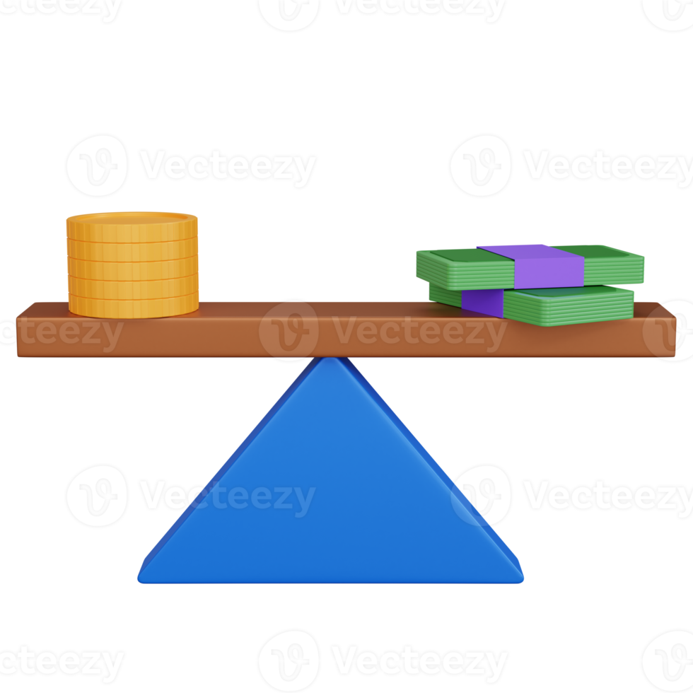 3d rendering balance scale with money isolated png