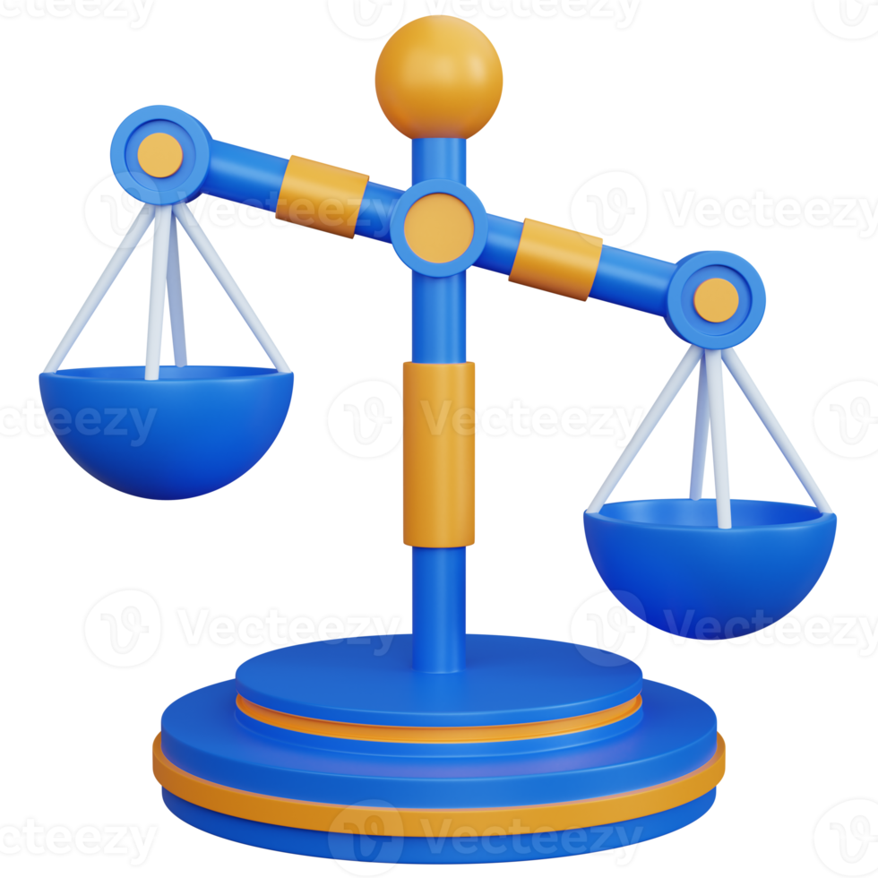 3d rendering blue balance scale with one tilt isolated png