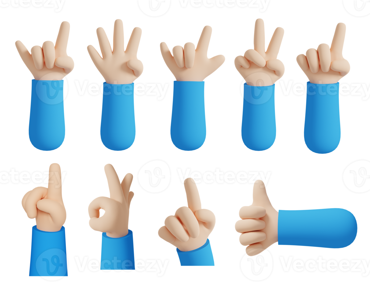 3D rendering hand pose illustration set png