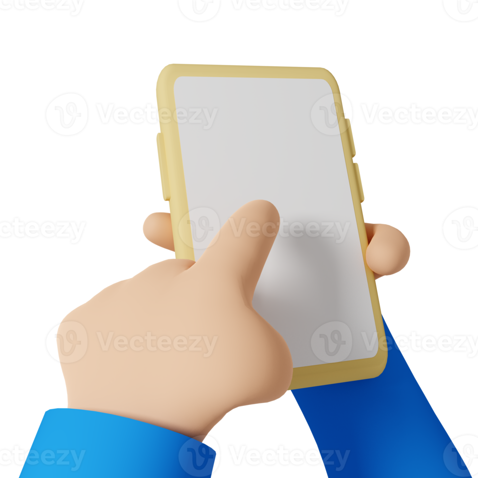 3D render hand holding mobile phone, illustration png