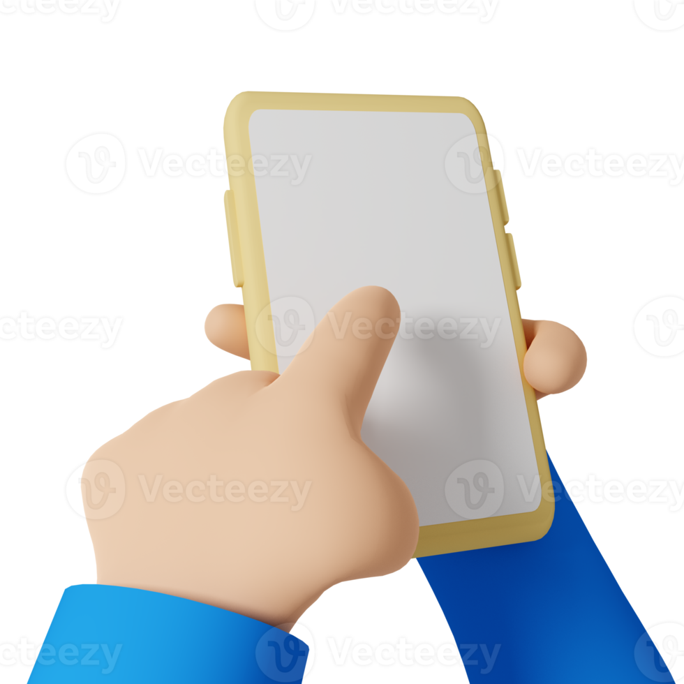 3d render mano che tiene il telefono cellulare, illustrazione png
