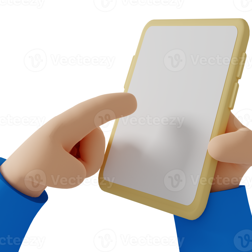 3D render hand holding mobile phone, illustration png