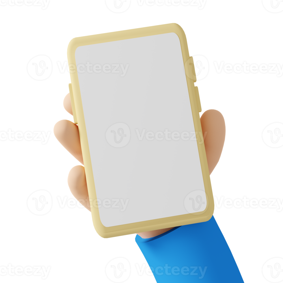 3D render hand holding mobile phone, illustration png