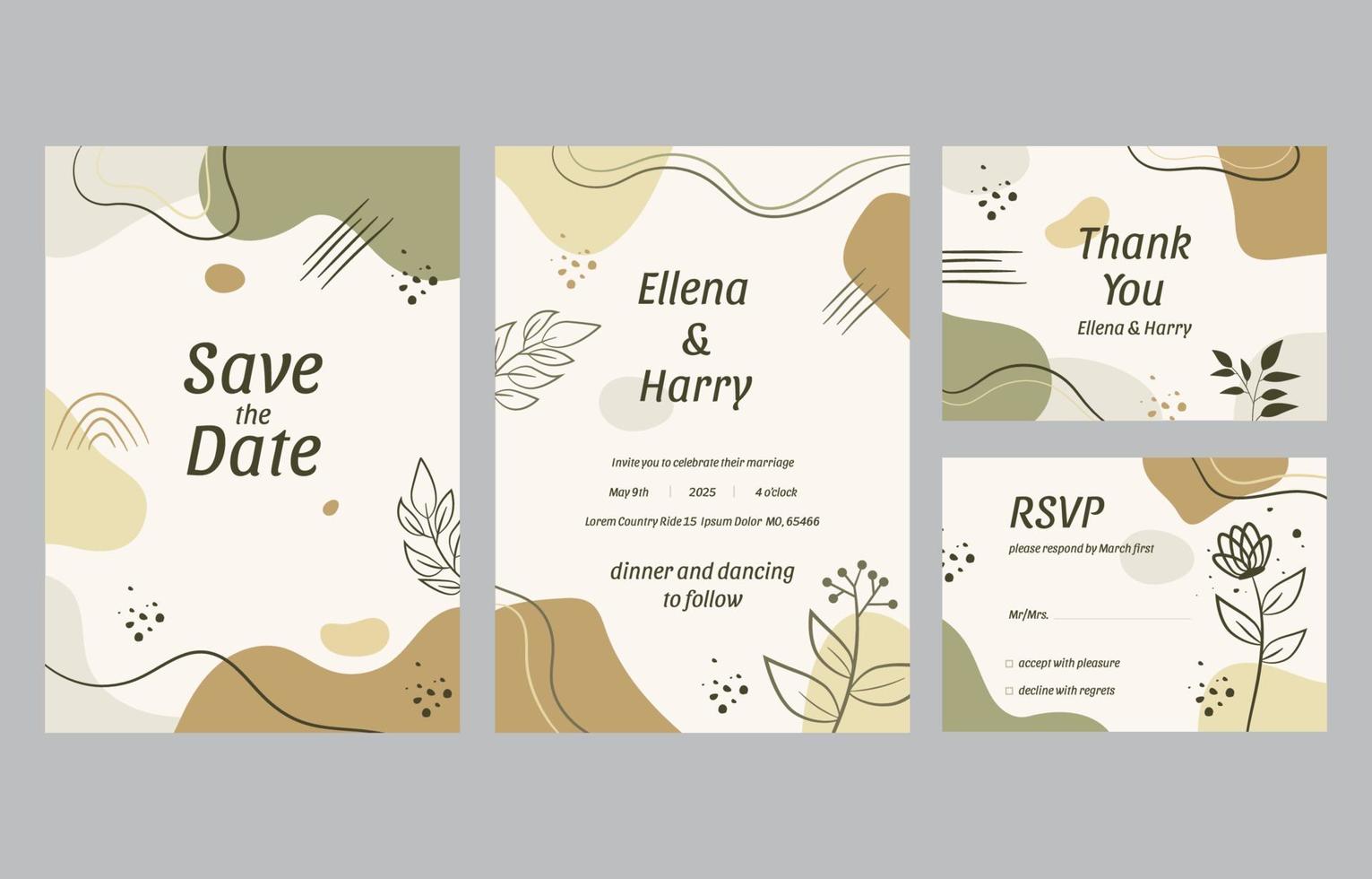 plantilla de diseño de invitación de boda contemporánea vector