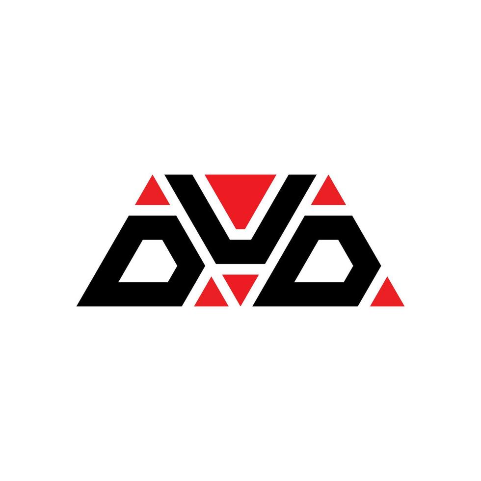DUD triangle letter logo design with triangle shape. DUD triangle logo design monogram. DUD triangle vector logo template with red color. DUD triangular logo Simple, Elegant, and Luxurious Logo. DUD