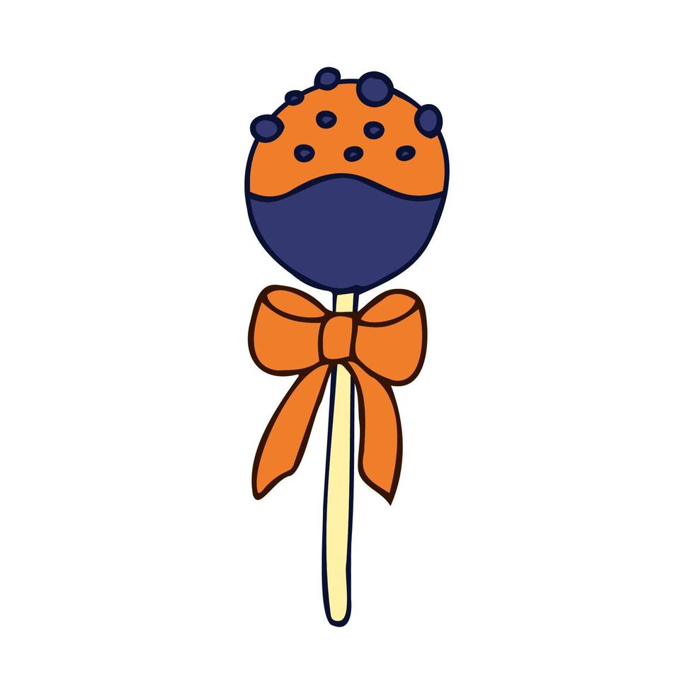 Halloween 2022 - October 31. A traditional holiday, the eve of All Saints Day, All Hallows Eve. Trick or treat. Vector illustration in hand-drawn doodle style. Lollipop on a stick.