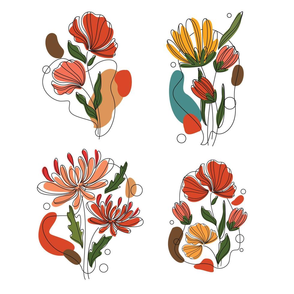 plantilla de tatuaje de flores minimalistas vector