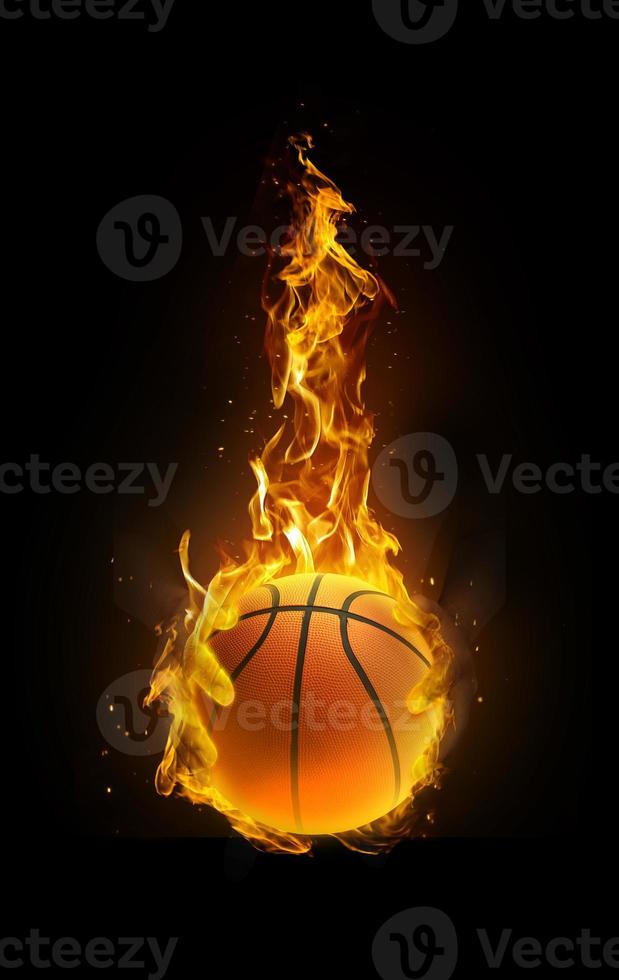 basketball, fire in hand black background photo