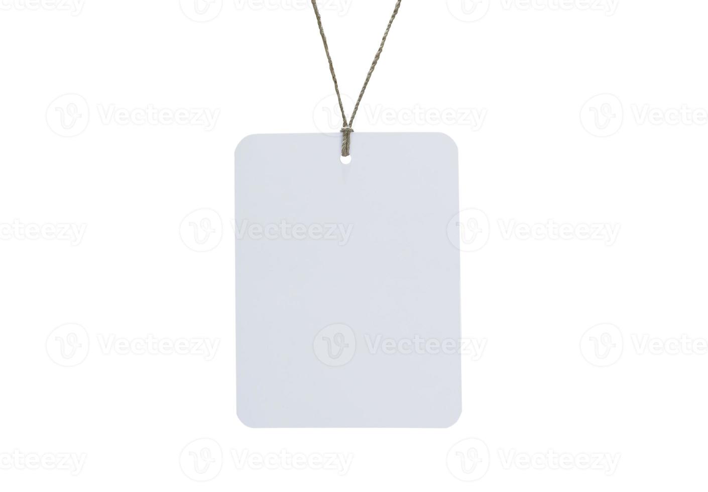 Blank tag tied for hang on product for show price or discount isolate on white background with clipping path photo