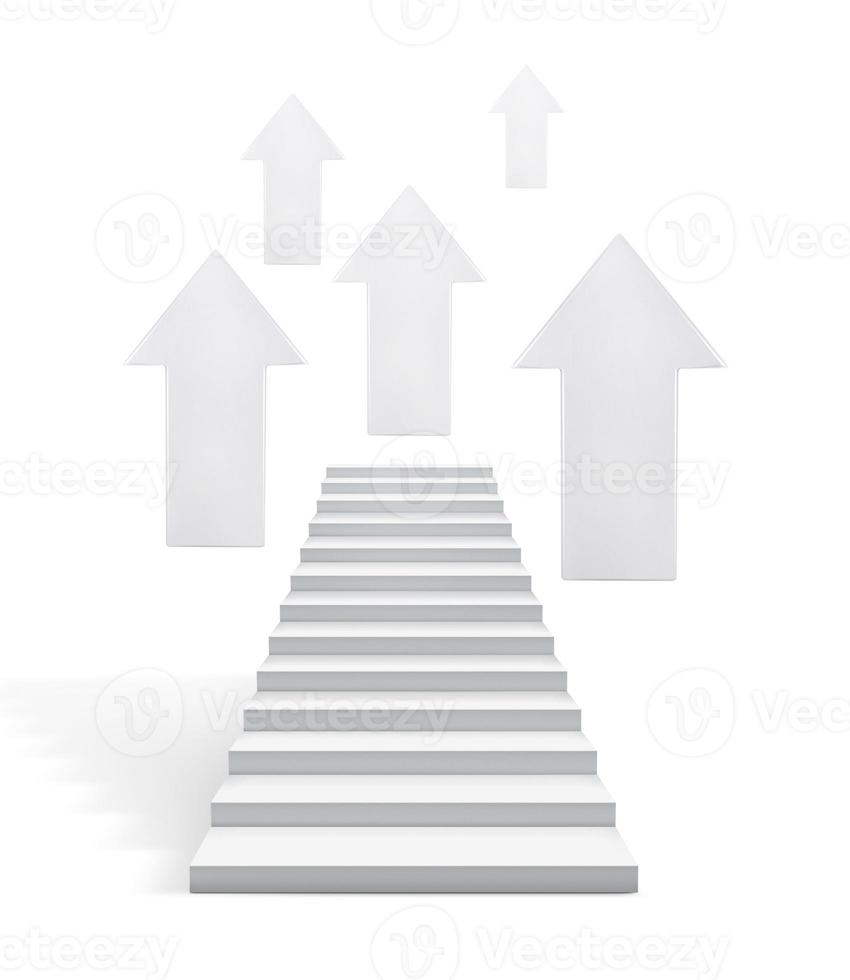 Concept vision business. stairs with white arrows. 3d render photo