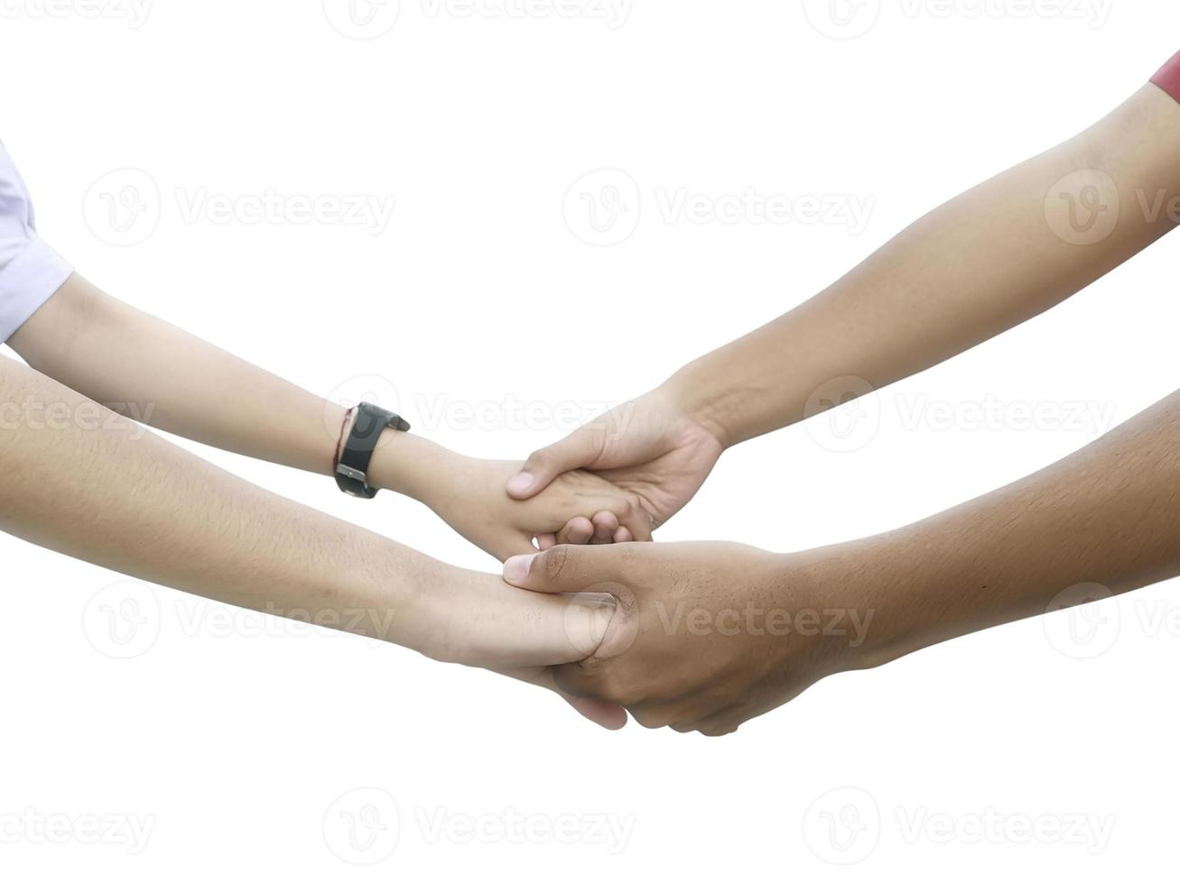 imagen de una pareja tomados de la mano sobre un fondo blanco foto