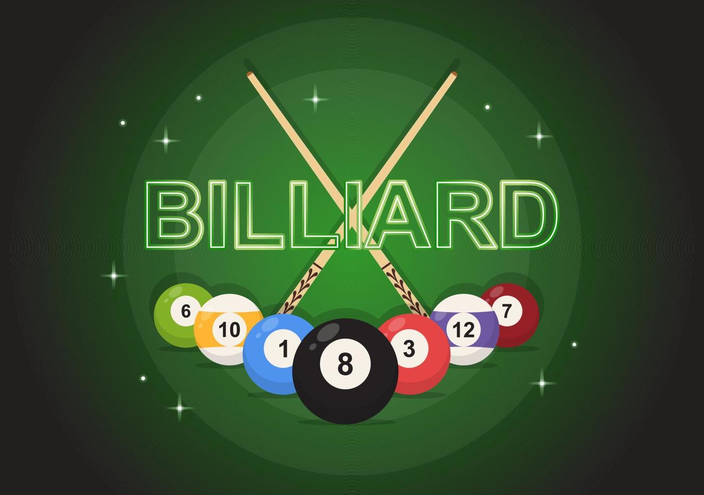 Billiards Game Hand Drawn Cartoon Flat Background Illustration with Pool Room with Stick and Billiard Balls in Sports Club vector