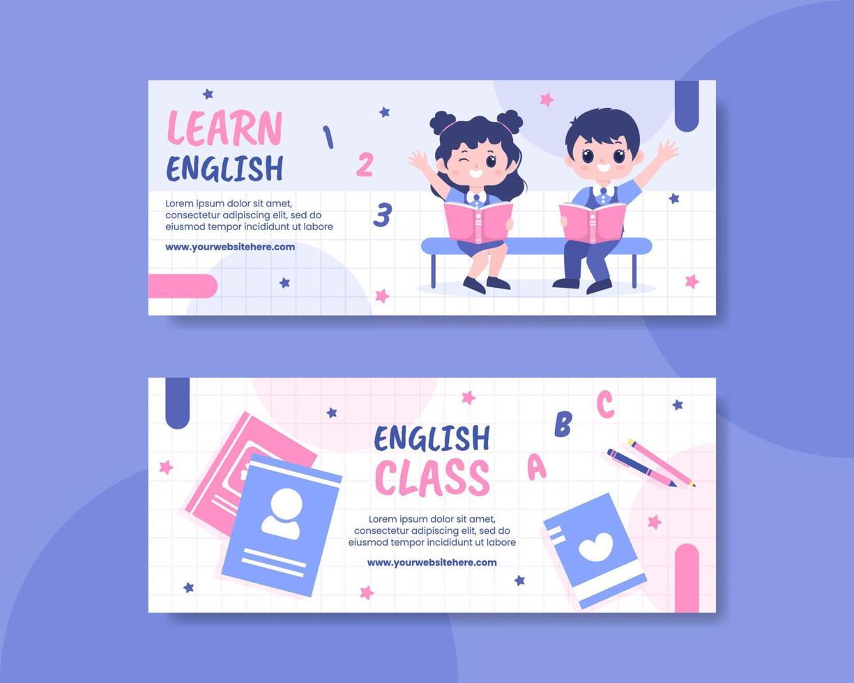 English Class Horizontal Banner Template Hand Drawn Cartoon Flat Illustration vector