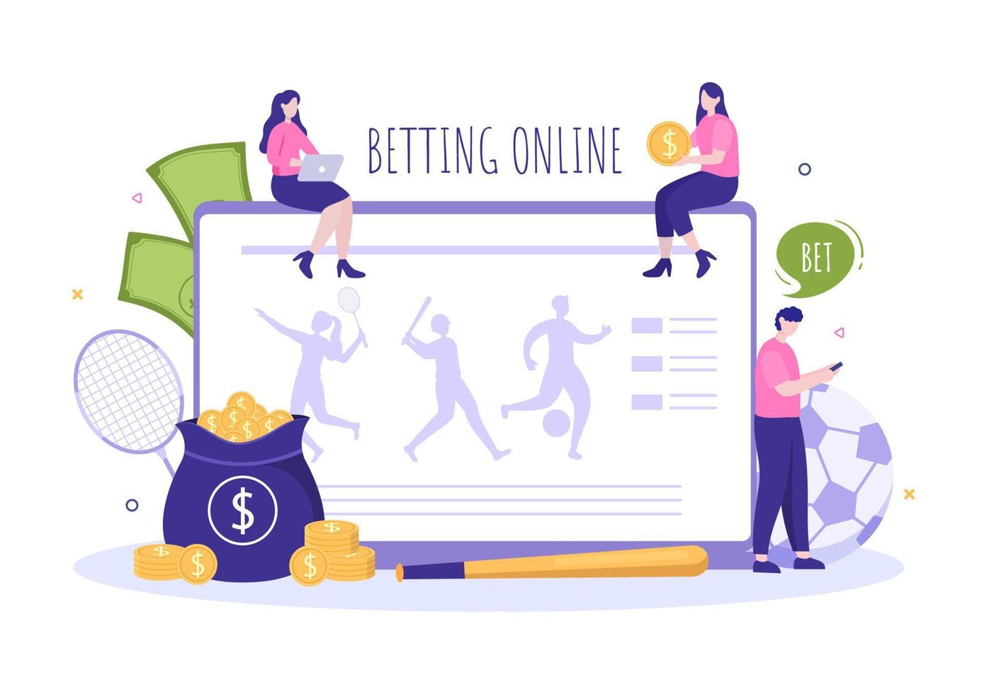 Online Betting Sports Game with Gold Coins and Live Bet Application Service Sport Broadcast in Hand Drawn Cartoon Flat Illustration vector