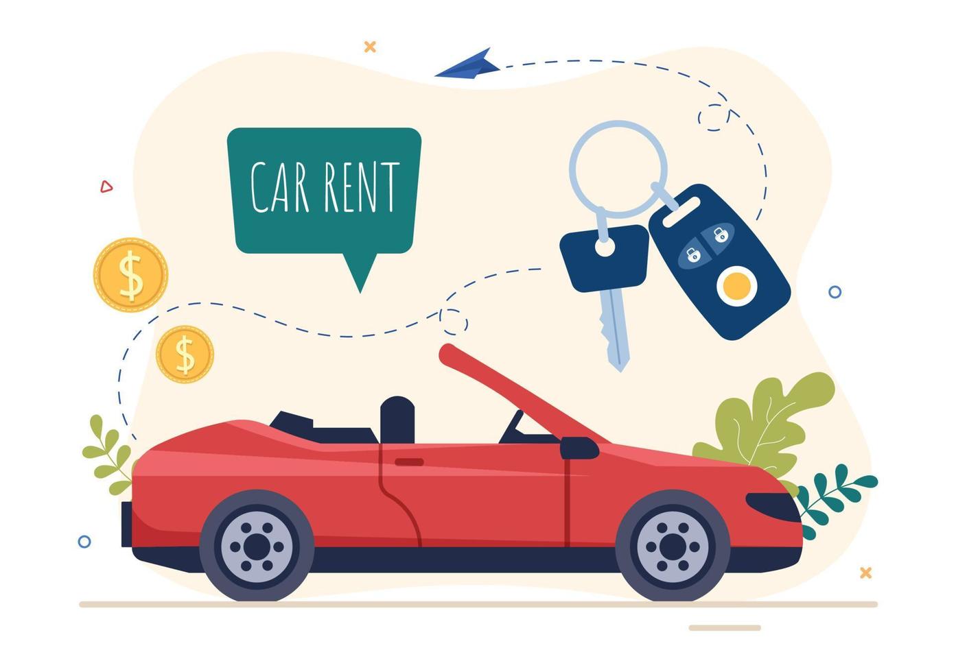 Car Rental, Booking Reservation and Sharing using Service Mobile Application with Route or Points Location in Hand Drawn Cartoon Flat Illustration vector