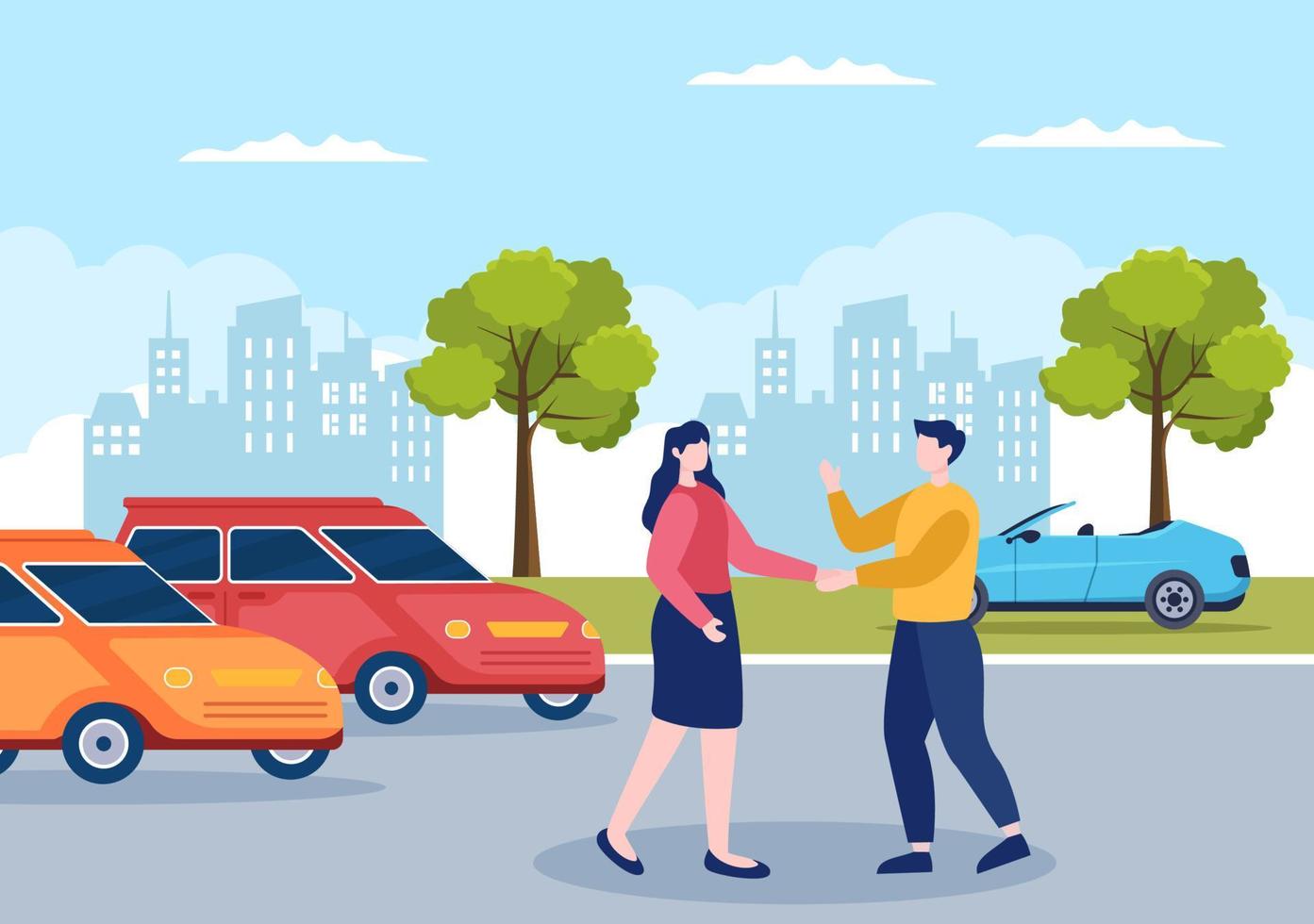 Car Rental, Booking Reservation and Sharing using Service Mobile Application with Route or Points Location in Hand Drawn Cartoon Flat Illustration vector