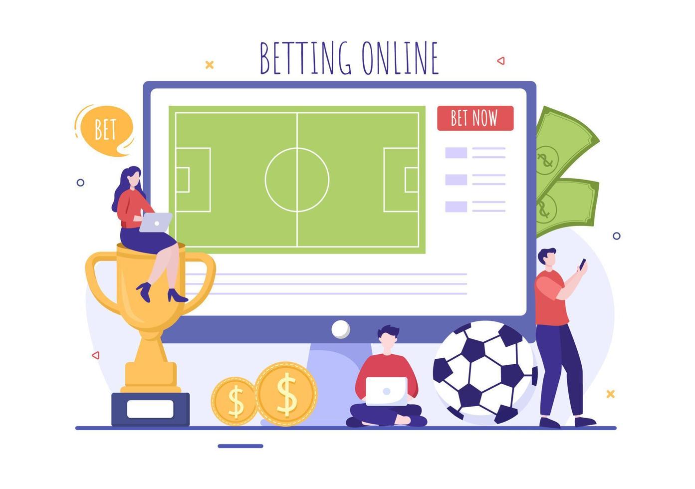 Online Betting Sports Game with Gold Coins and Live Bet Application Service Sport Broadcast in Hand Drawn Cartoon Flat Illustration vector