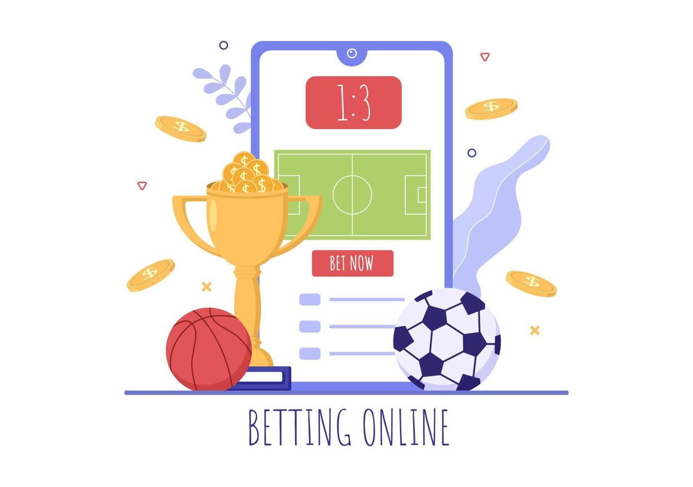 Online Betting Sports Game with Gold Coins and Live Bet Application Service Sport Broadcast in Hand Drawn Cartoon Flat Illustration vector