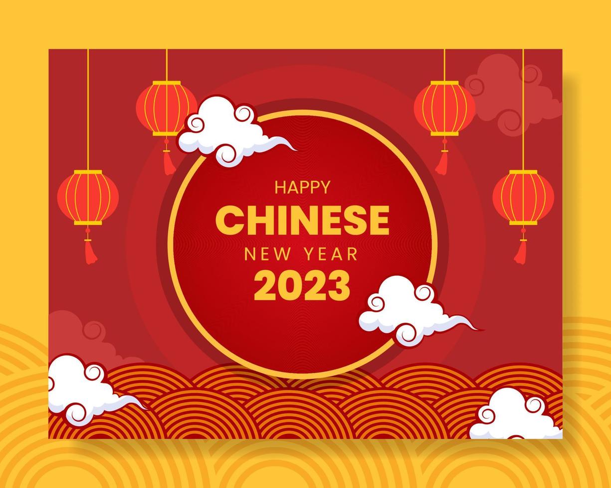 Happy Chinese New Year Photocall Template Hand Drawn Cartoon Flat Illustration vector
