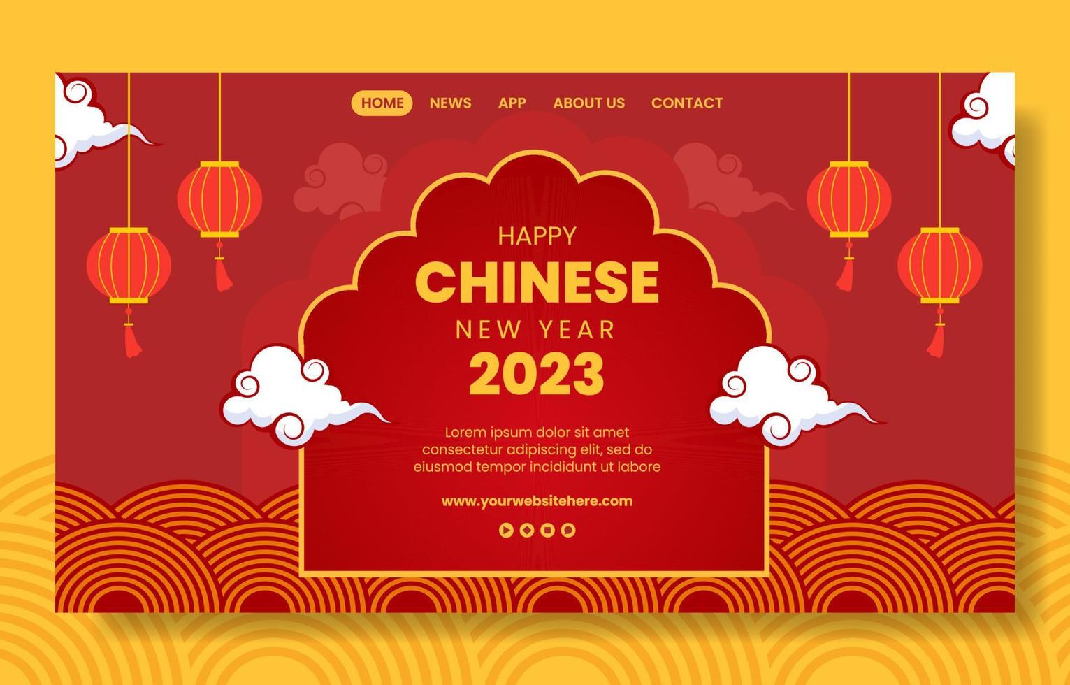 feliz año nuevo chino plantilla de página de destino de redes sociales dibujado a mano ilustración plana de dibujos animados vector