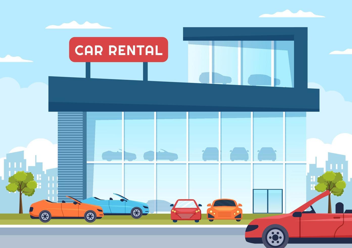 Car Rental, Booking Reservation and Sharing using Service Mobile Application with Route or Points Location in Hand Drawn Cartoon Flat Illustration vector