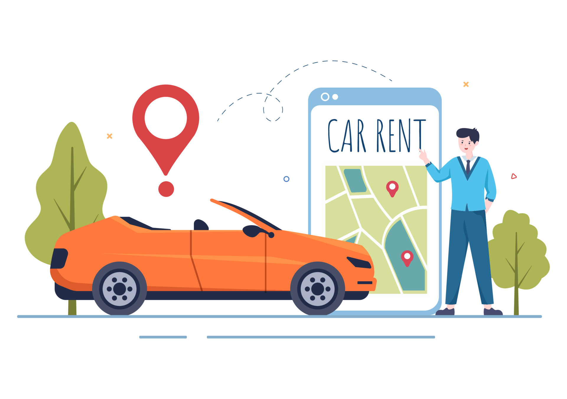 Car Rental, Booking Reservation and Sharing using Service Mobile  Application with Route or Points Location in Hand Drawn Cartoon Flat  Illustration 10167831 Vector Art at Vecteezy